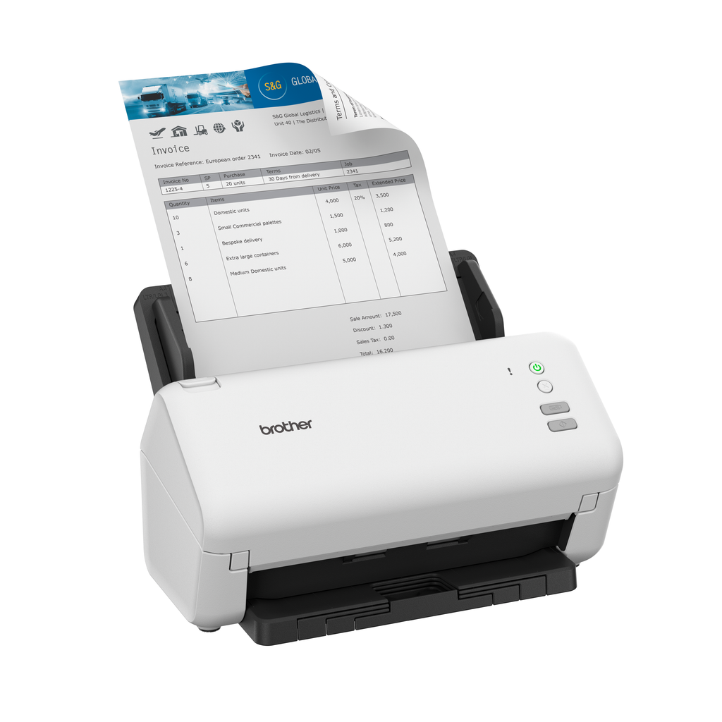 Brother ADS-4100 A4 desktop 35ppm 2-sided USB 3.0 document scanner left