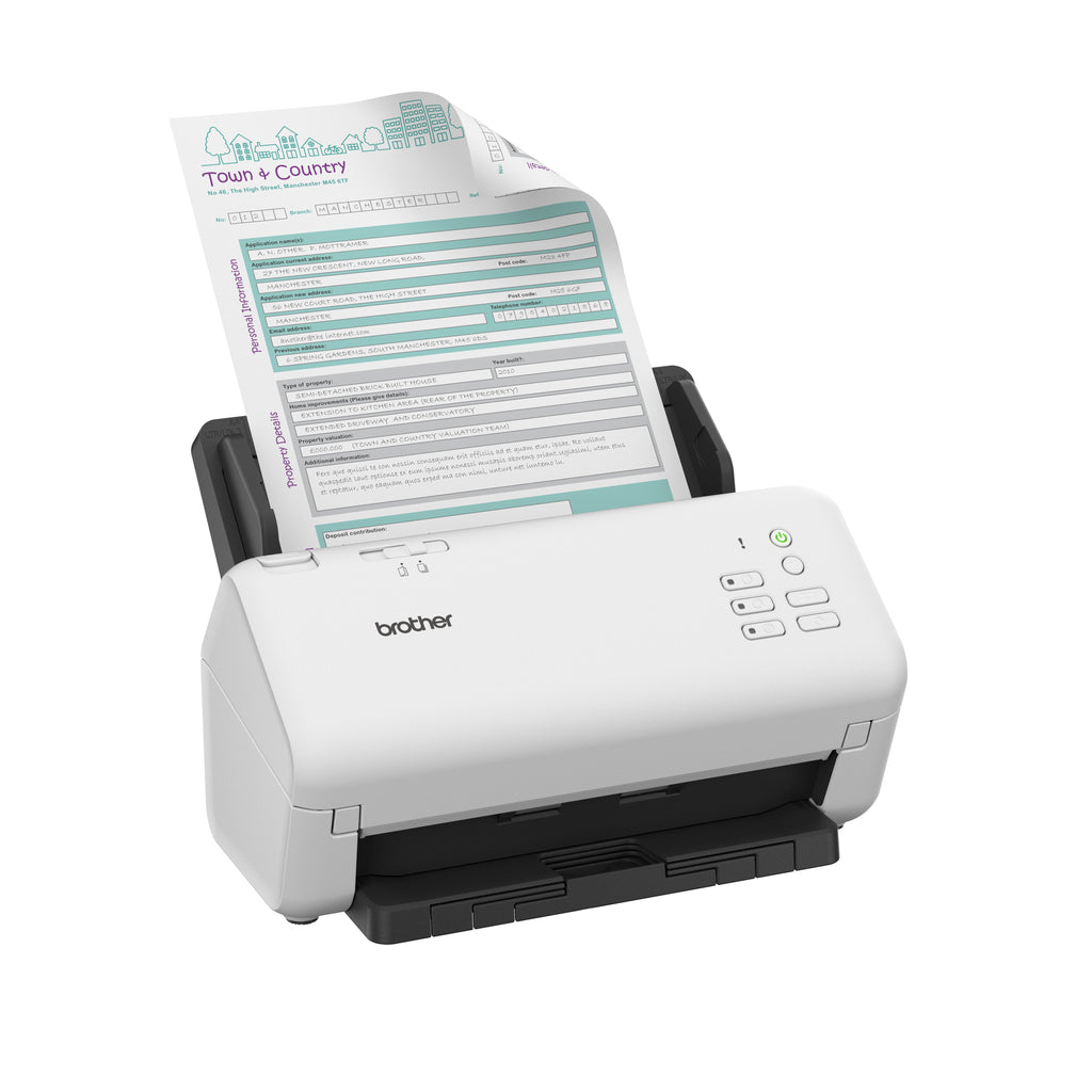 Brother ADS-4300N A4 desktop 40ppm 2-sided USB 3.0 & Ethernet document scanner left