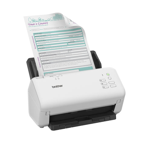 Brother ADS-4300N A4 desktop 40ppm 2-sided USB 3.0 & Ethernet document scanner left