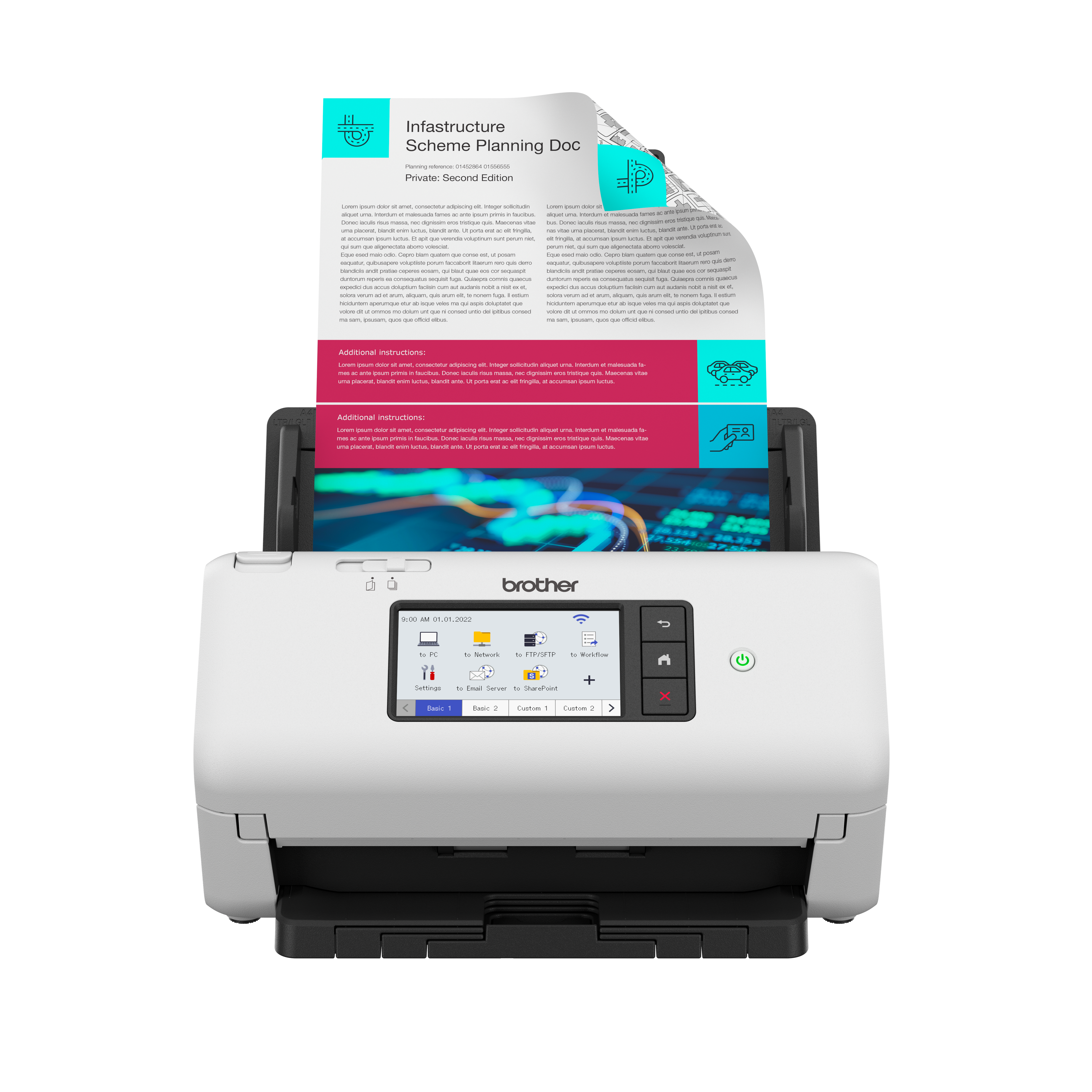 Brother ADS-4700W A4 desktop 40ppm 2-sided USB 3.0 Wi-Fi & Ethernet with touchscreen document scanner front