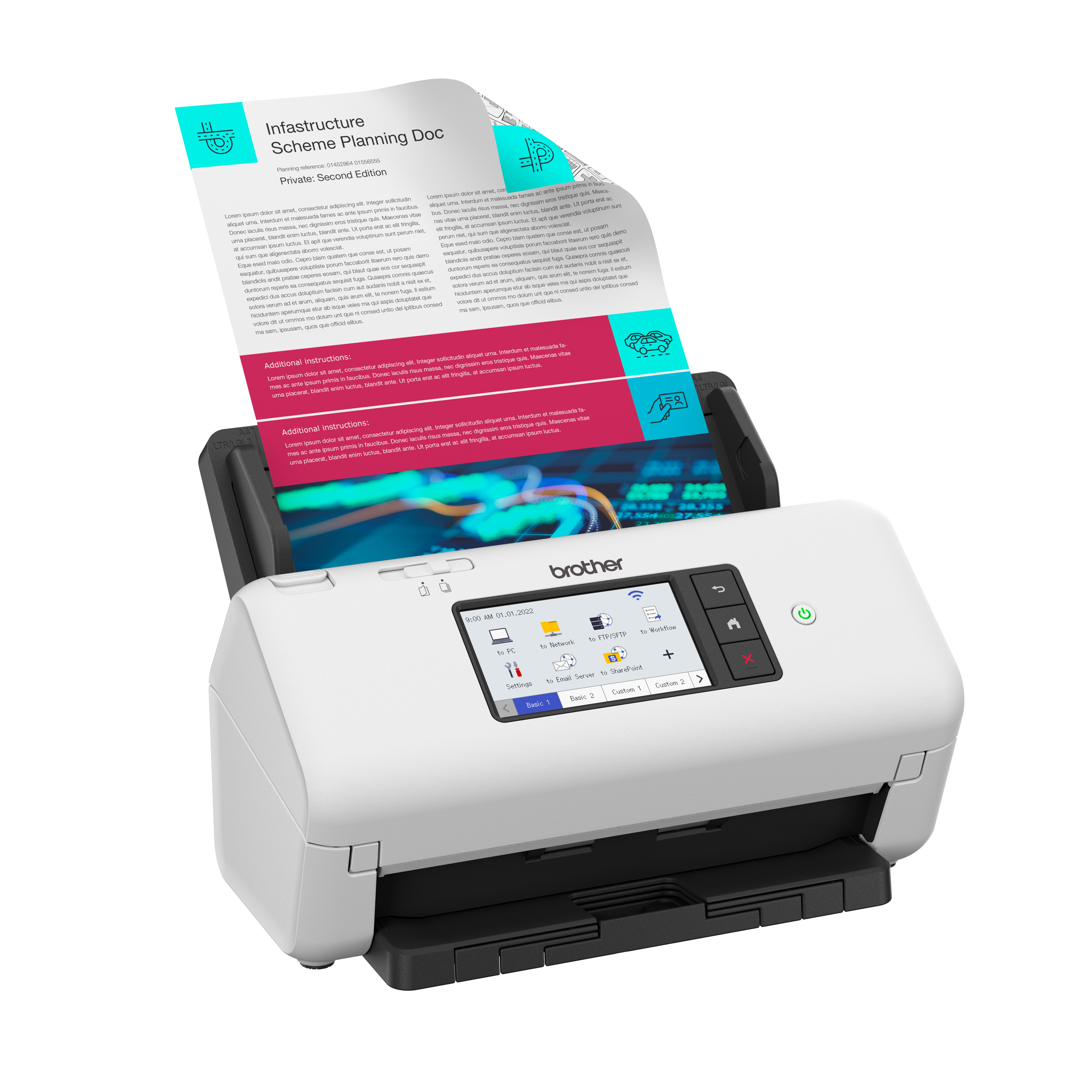 Brother ADS-4700W A4 desktop 40ppm 2-sided USB 3.0 Wi-Fi & Ethernet with touchscreen document scanner left