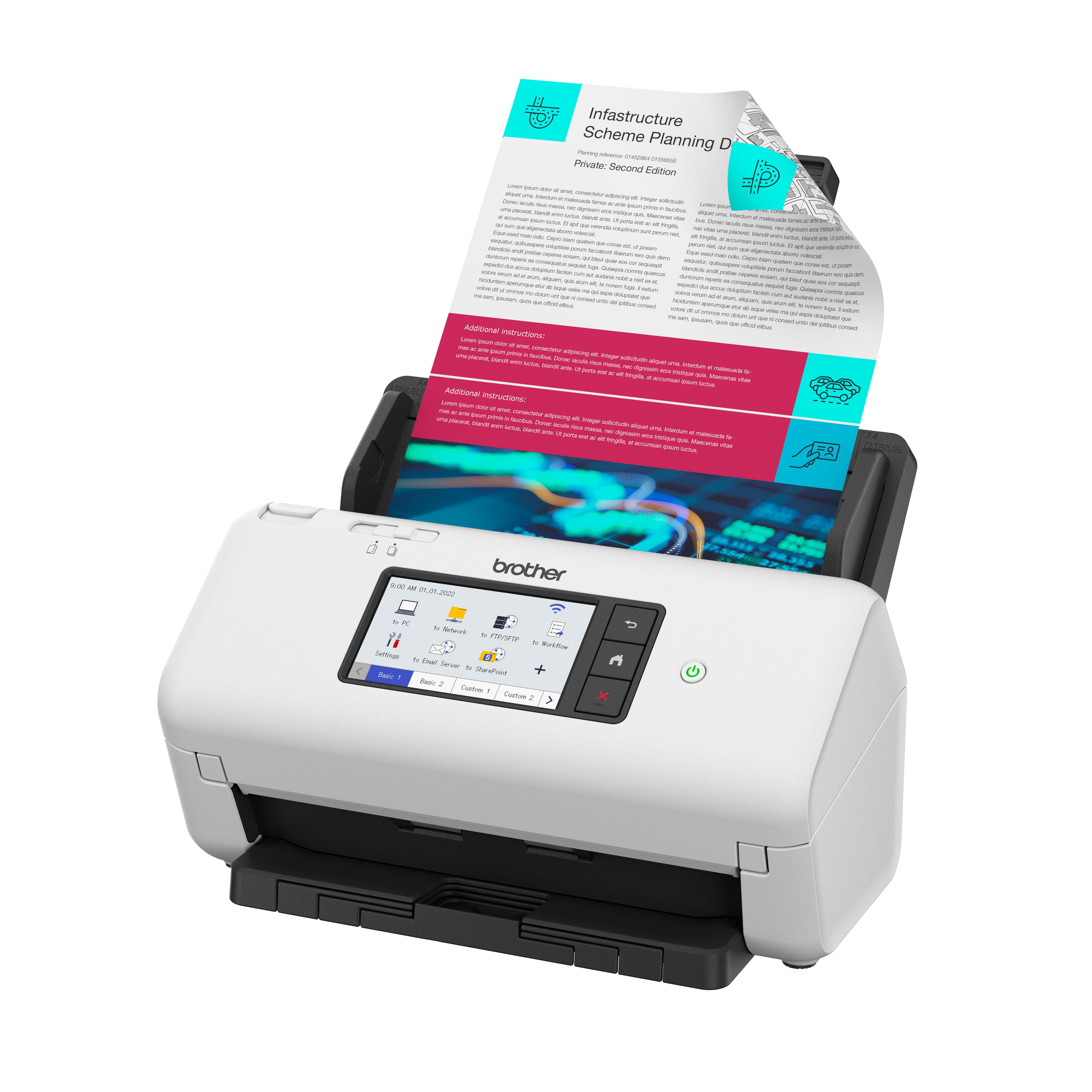 Brother ADS-4700W A4 desktop 40ppm 2-sided USB 3.0 Wi-Fi & Ethernet with touchscreen document scanner right