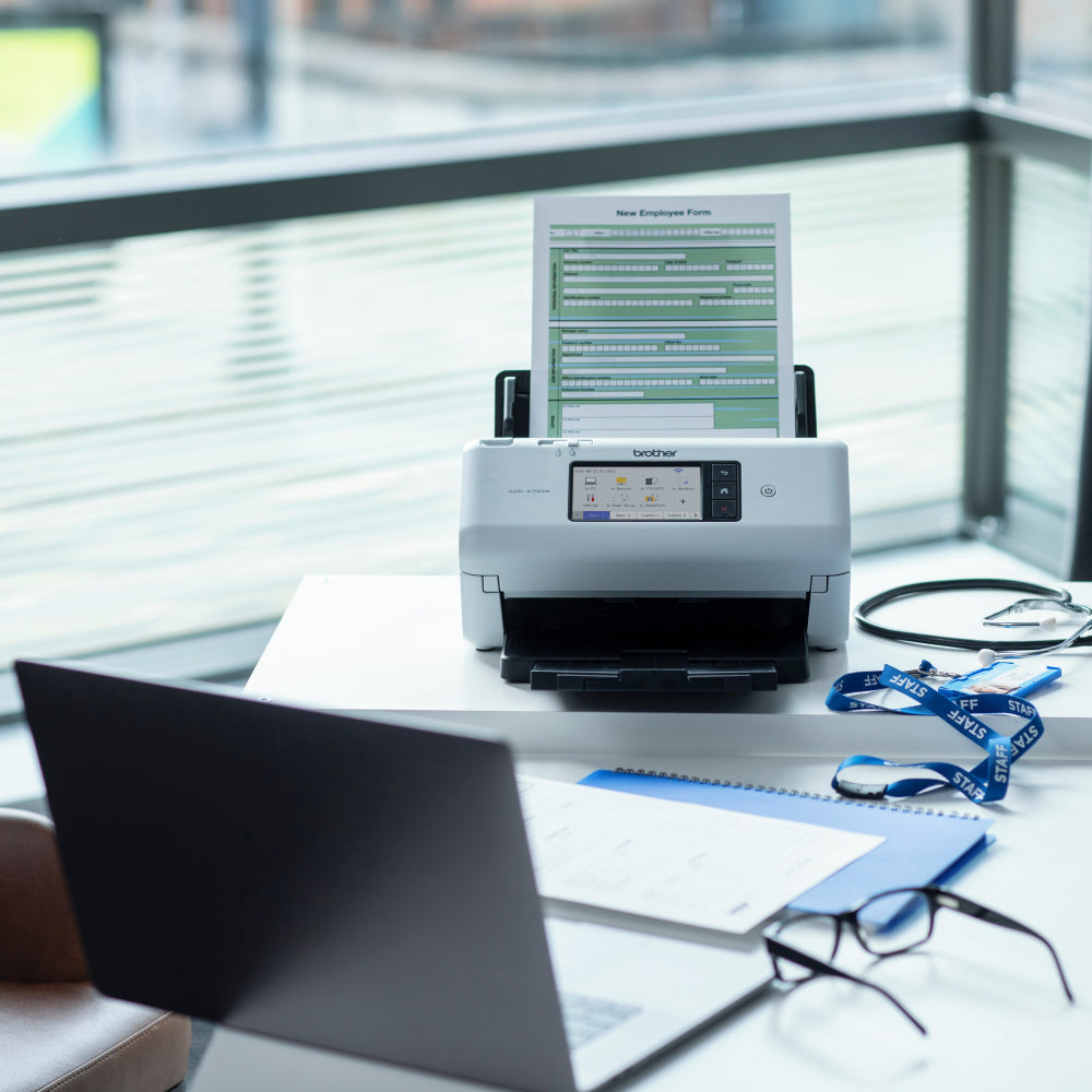 Brother ADS-4700W A4 desktop 40ppm 2-sided USB 3.0 Wi-Fi & Ethernet with touchscreen document scanner lifestyle