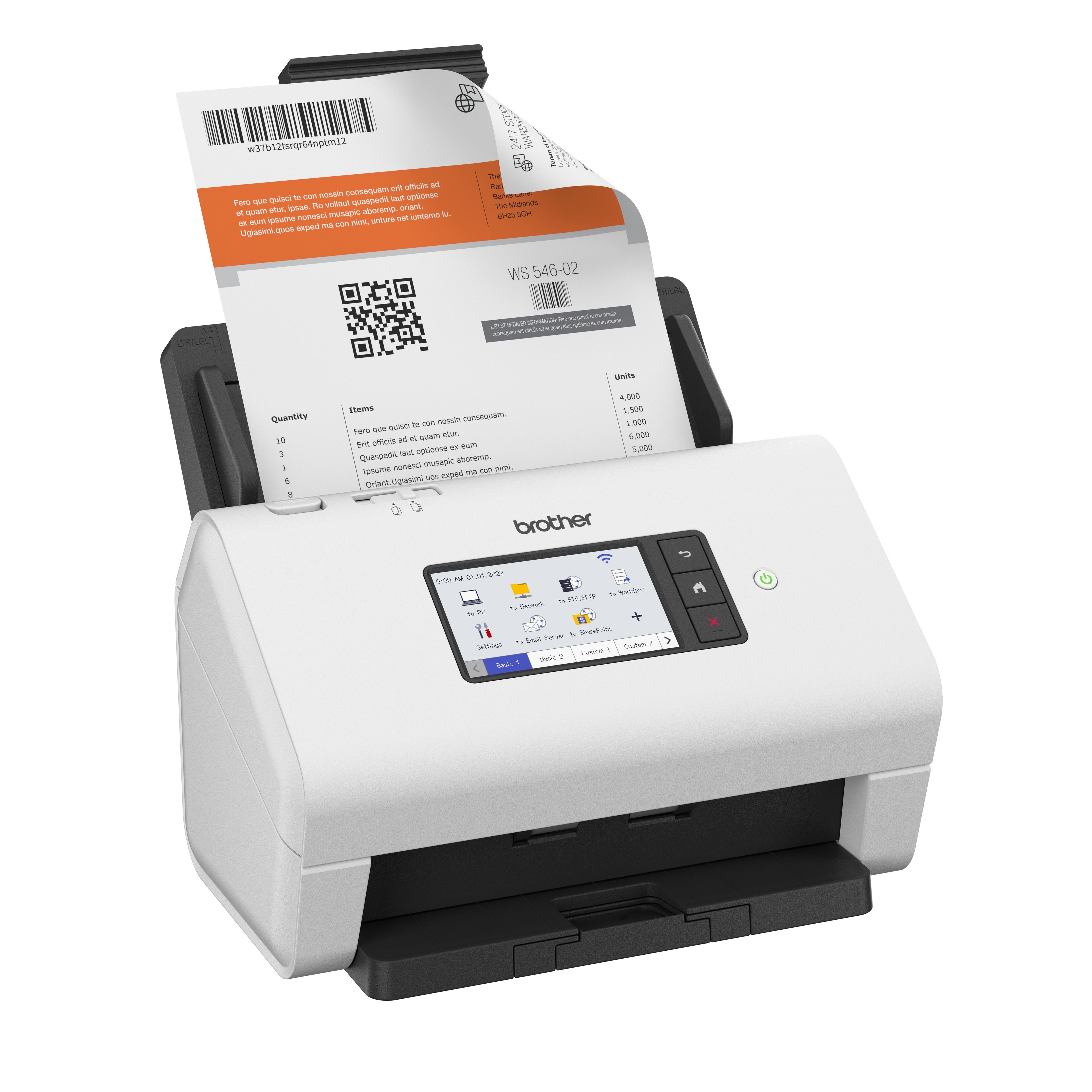 Brother ADS-4900W A4 desktop 60ppm 2-sided High Performance USB 3.0 Wi-Fi & Ethernet with touchscreen document scanner left