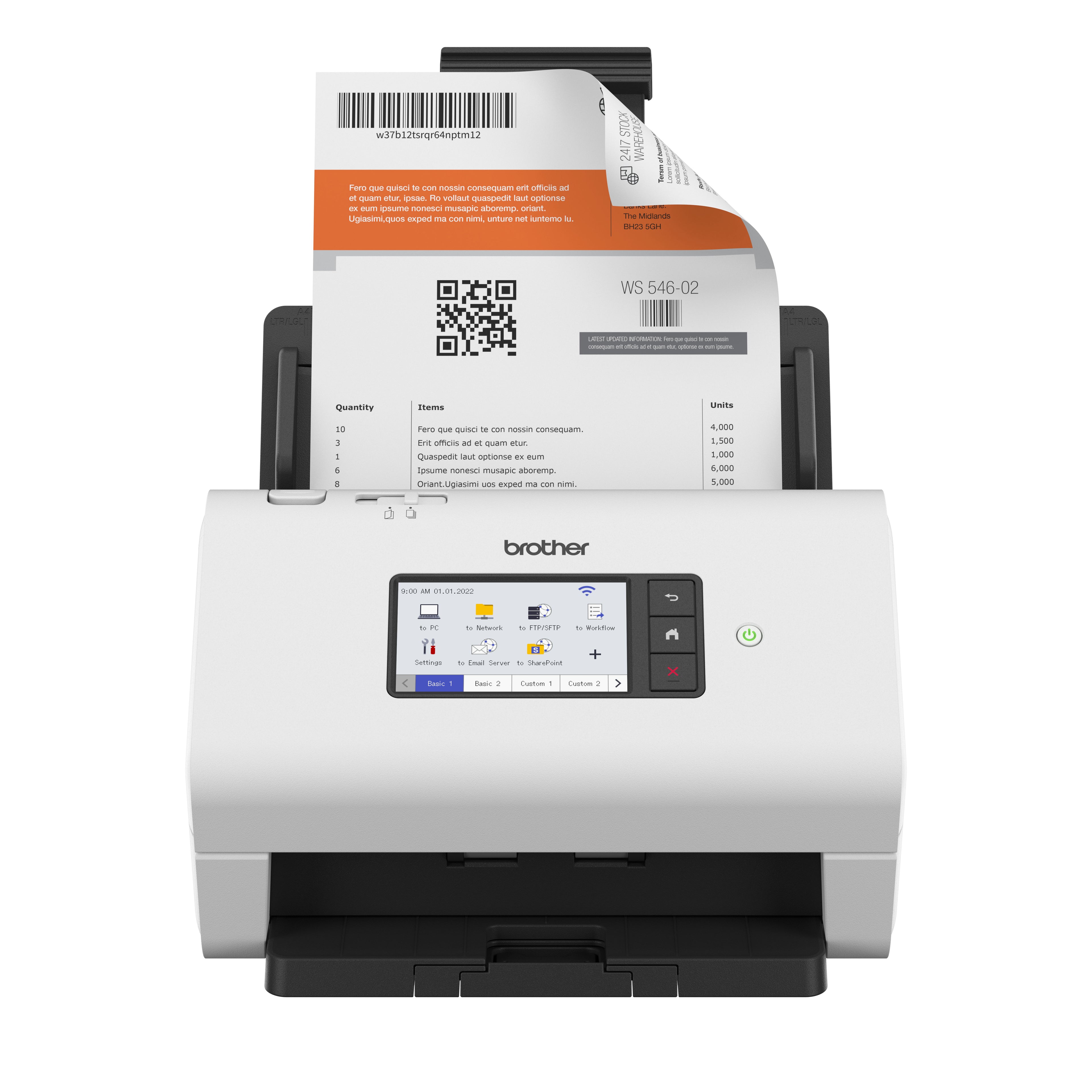 Brother ADS-4900W A4 desktop 60ppm 2-sided High Performance USB 3.0 Wi-Fi & Ethernet with touchscreen document scanner front