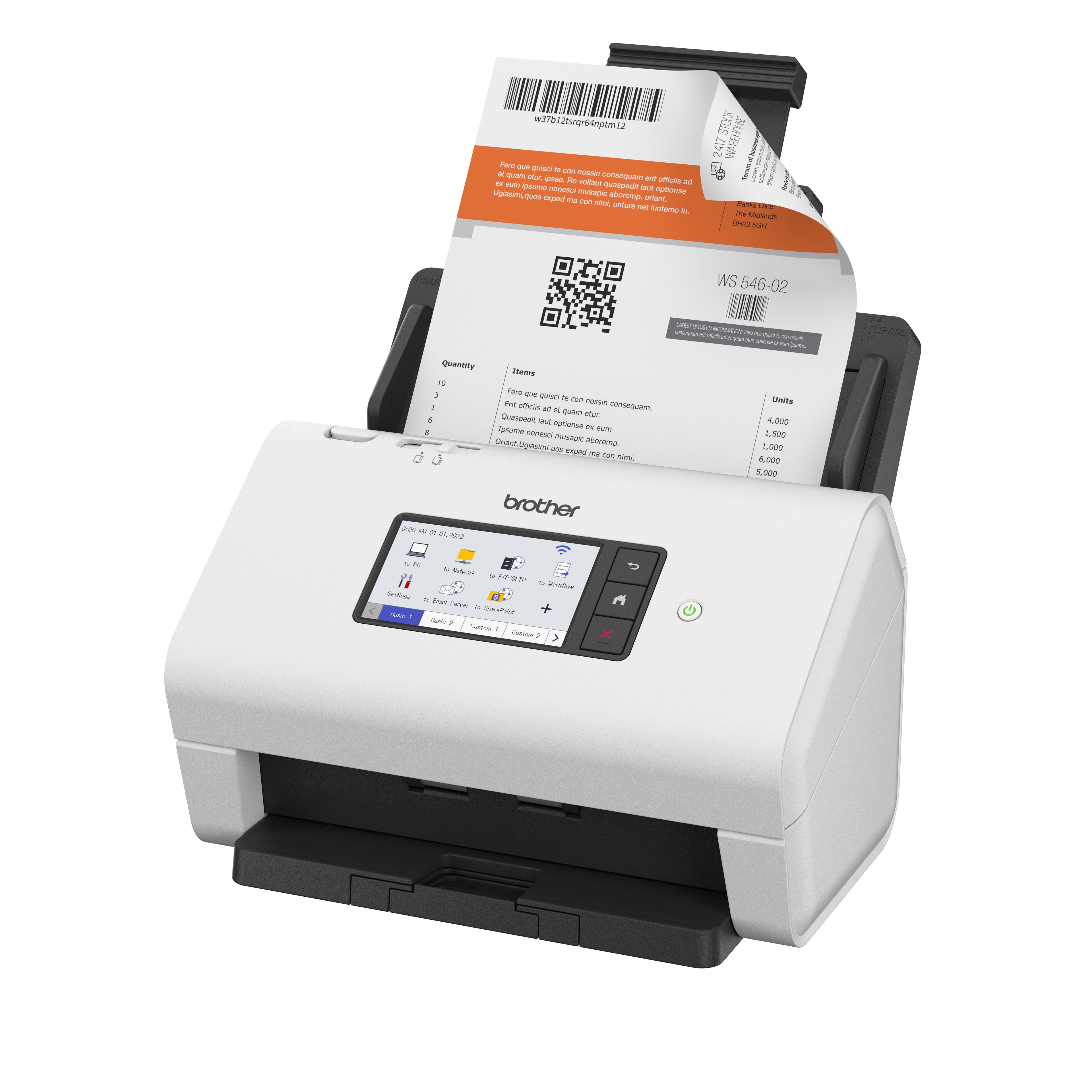 Brother ADS-4900W A4 desktop 60ppm 2-sided High Performance USB 3.0 Wi-Fi & Ethernet with touchscreen document scanner right