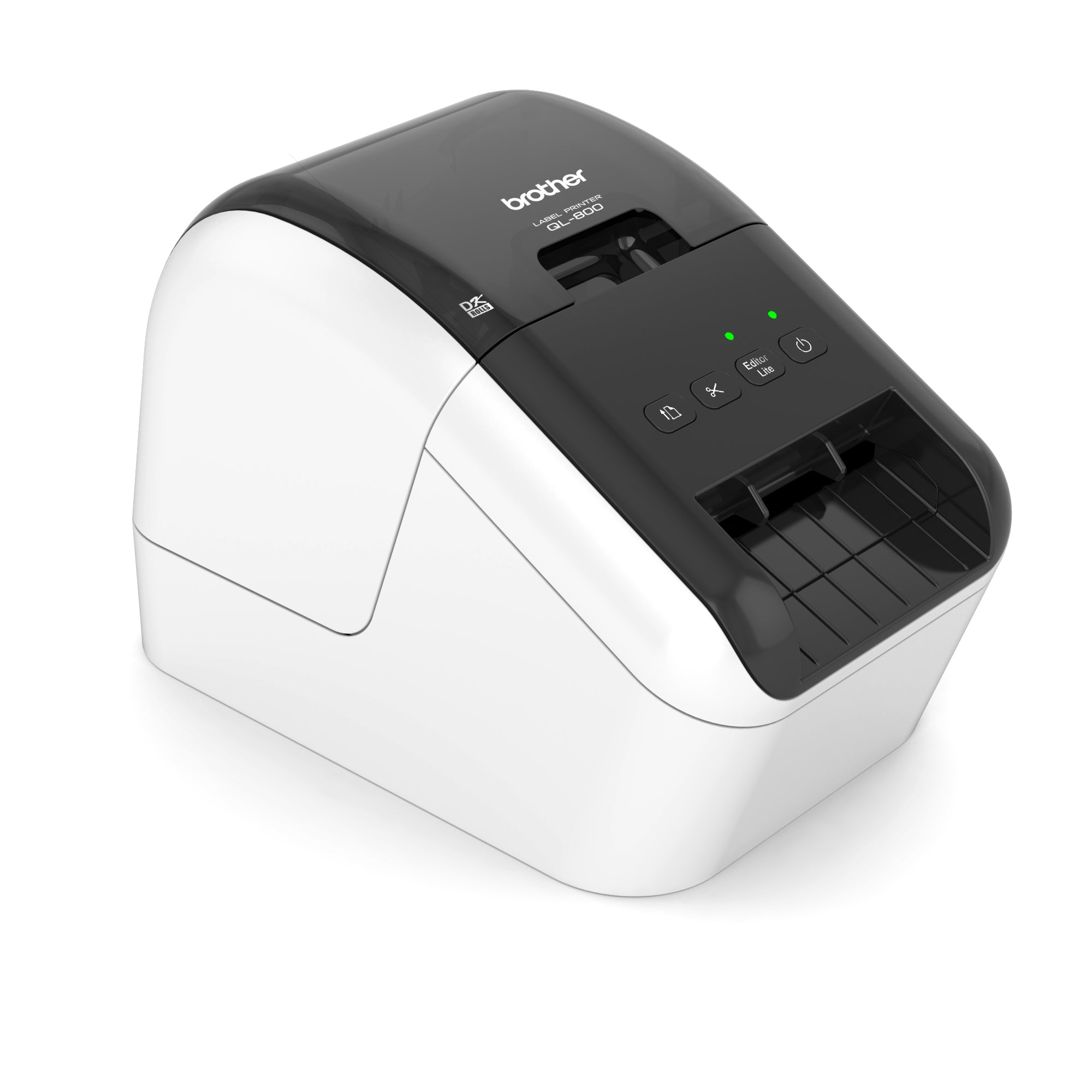 Brother QL-800 desktop USB 2.0 black and red printing label printer left