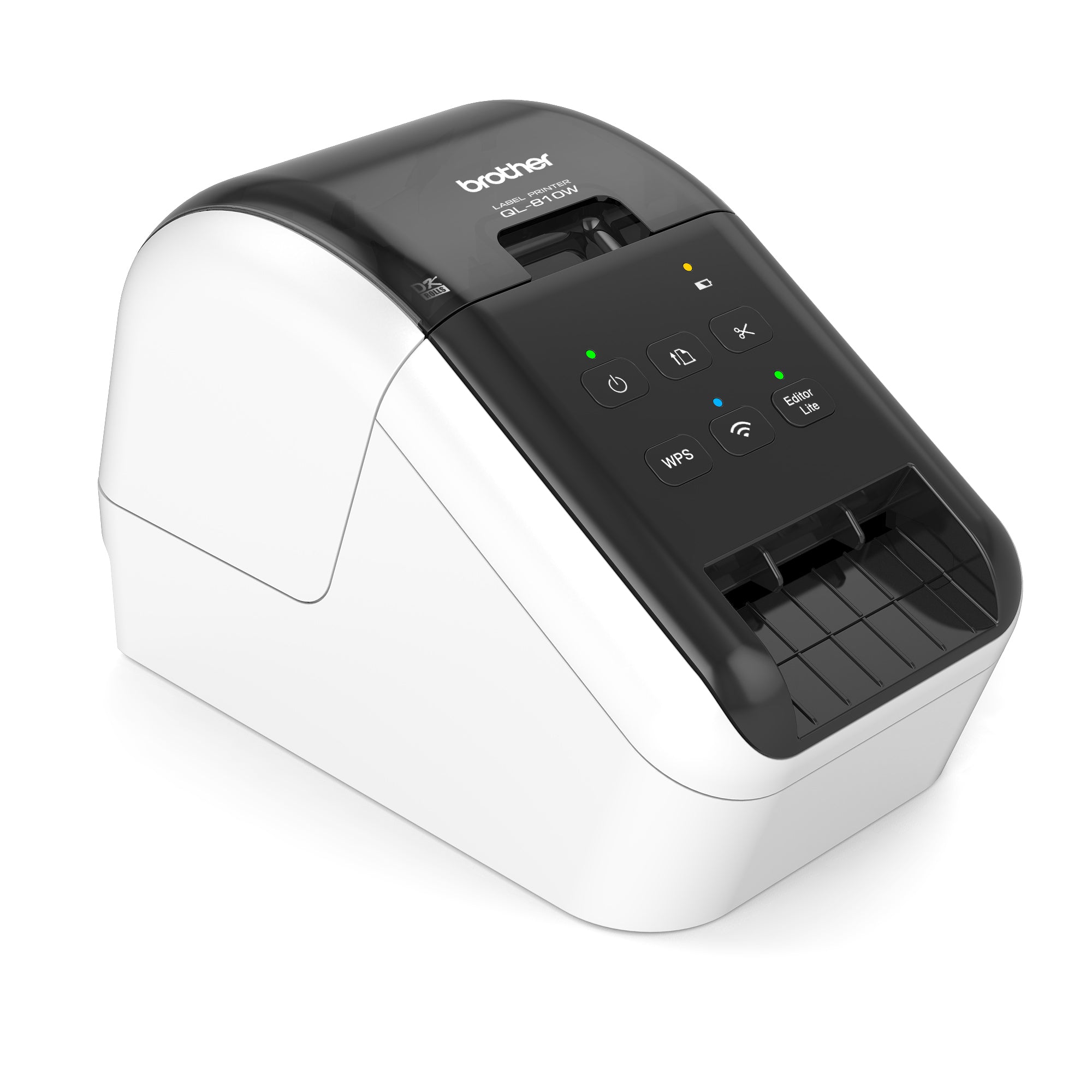 Brother QL-810WC desktop USB 2.0 Wi-Fi black and red printing label printer left