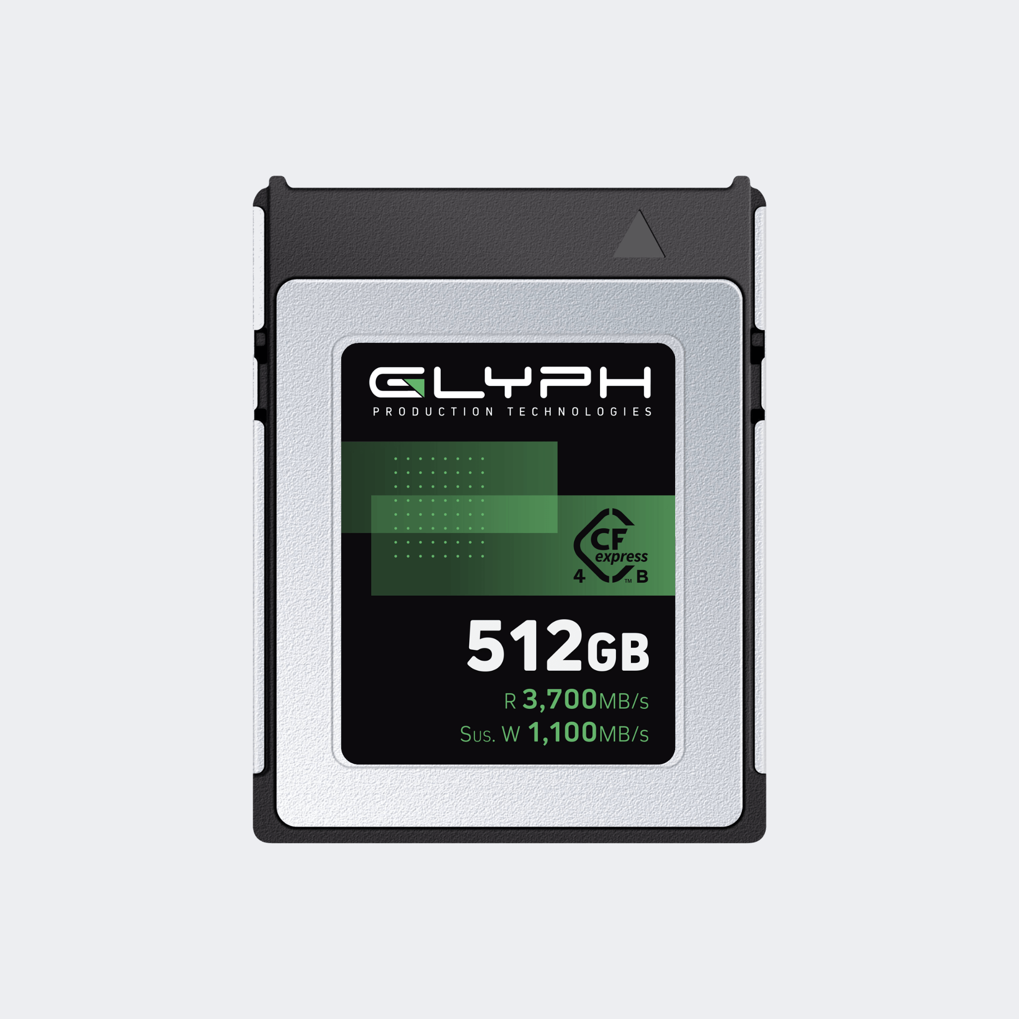 512GB Glyph CFexpress card on a light gray background