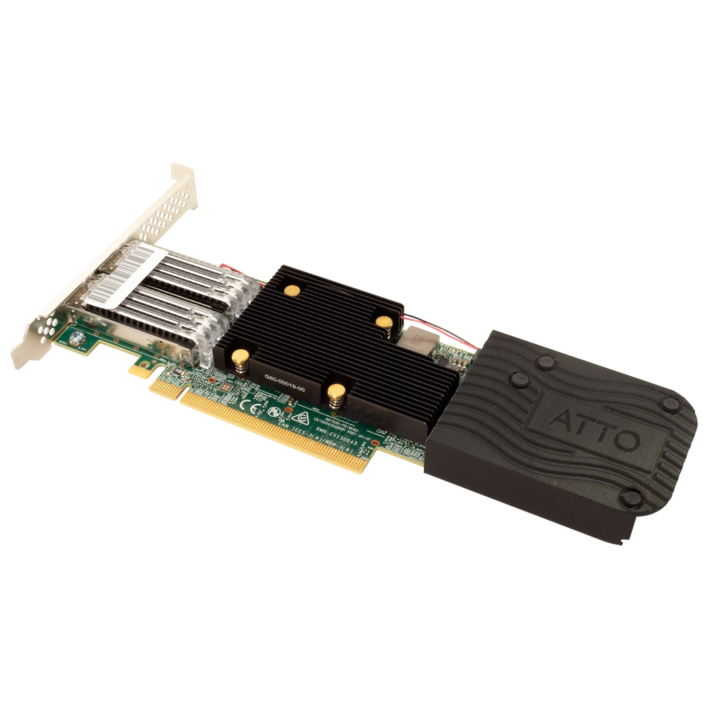 ATTO FastFrame N422 AIR dual port 25 GbE x8 PCI 3.0 2x SFP28 Ethernet network adapter rear