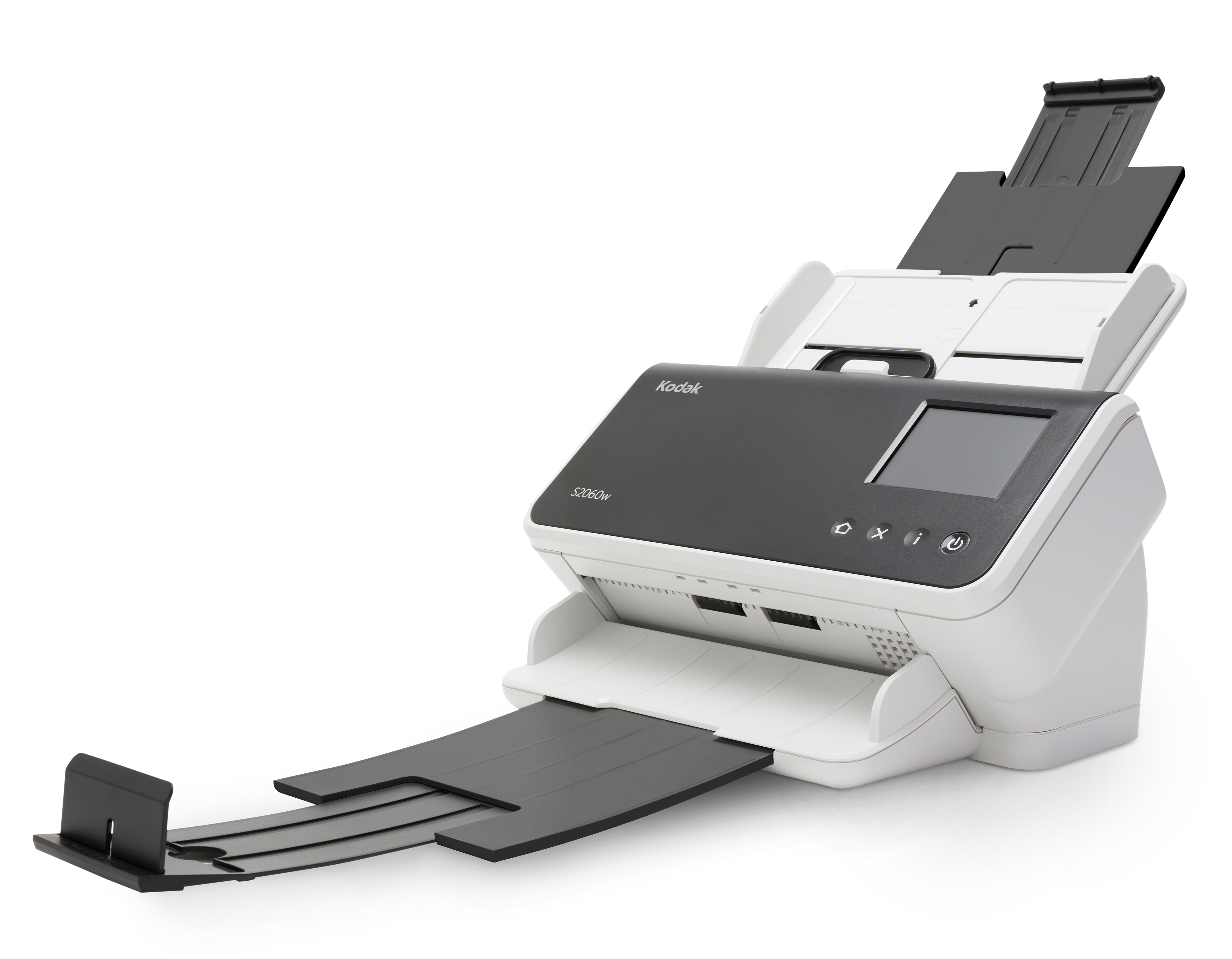 Kodak Alaris S2060W A4 60ppm 600 dpi wireless network document scanner Ethernet, USB 3.2 Gen 1, Wireless, LAN front right open