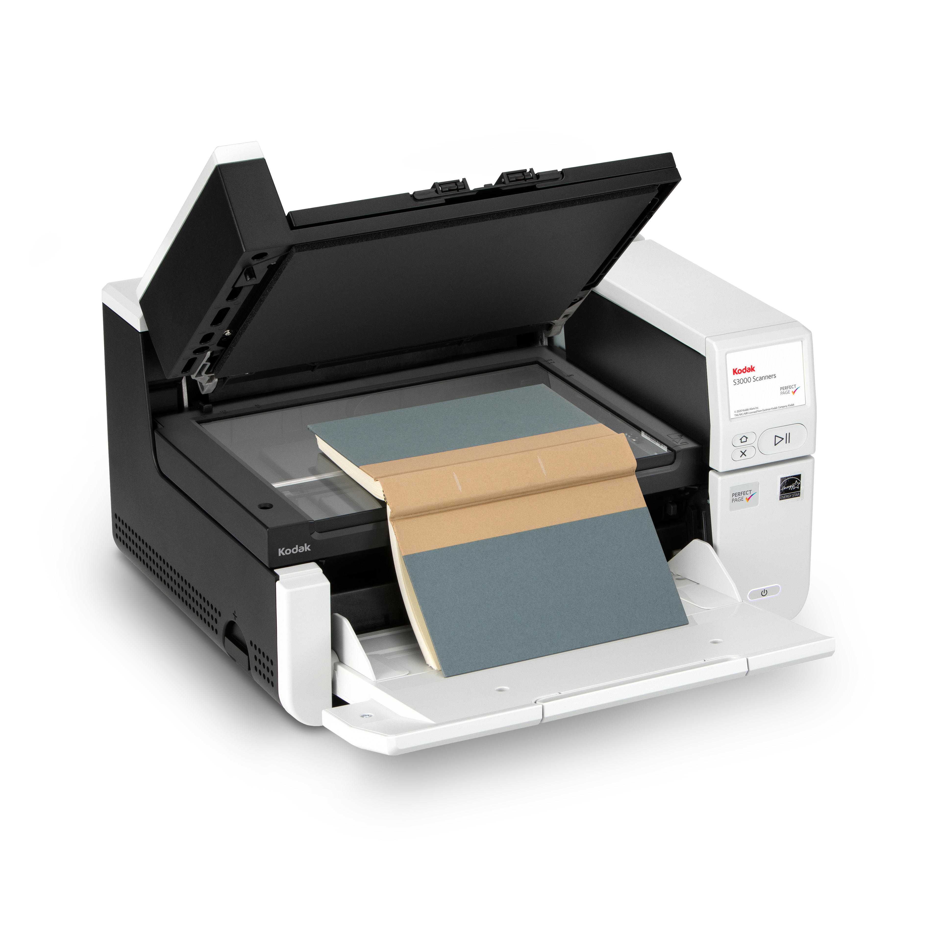 Kodak Alaris S3060f A3 document scanner with built-in book-edge flatbed 60ppm 600 dpi USB 3.2 Gen 1 (3.1 Gen 1) and Ethernet scanning a book