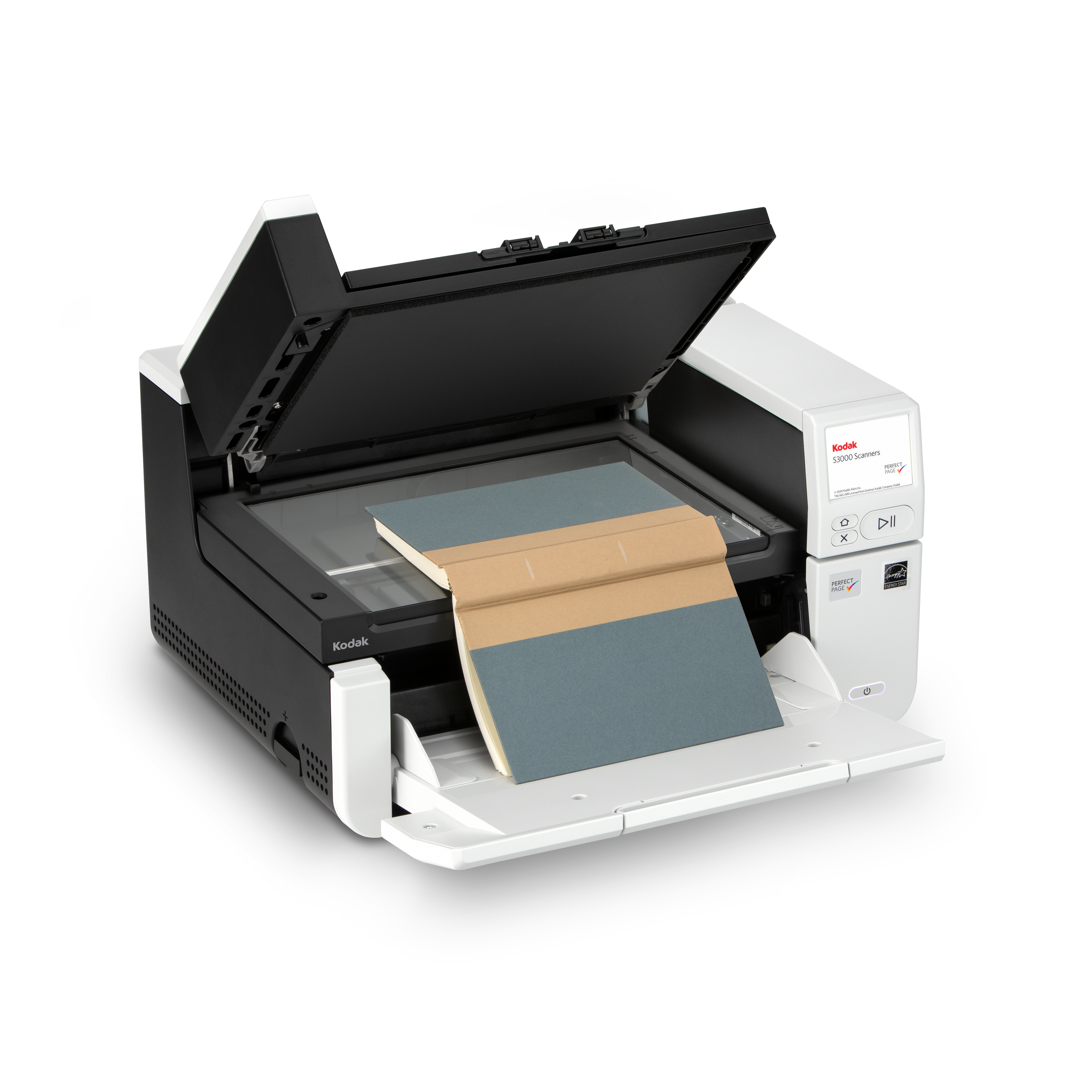 Kodak Alaris S3100f A3 document scanner with built-in book-edge flatbed 100ppm 600 dpi USB 3.2 Gen 1 (3.1 Gen 1) and Ethernet scanning a book
