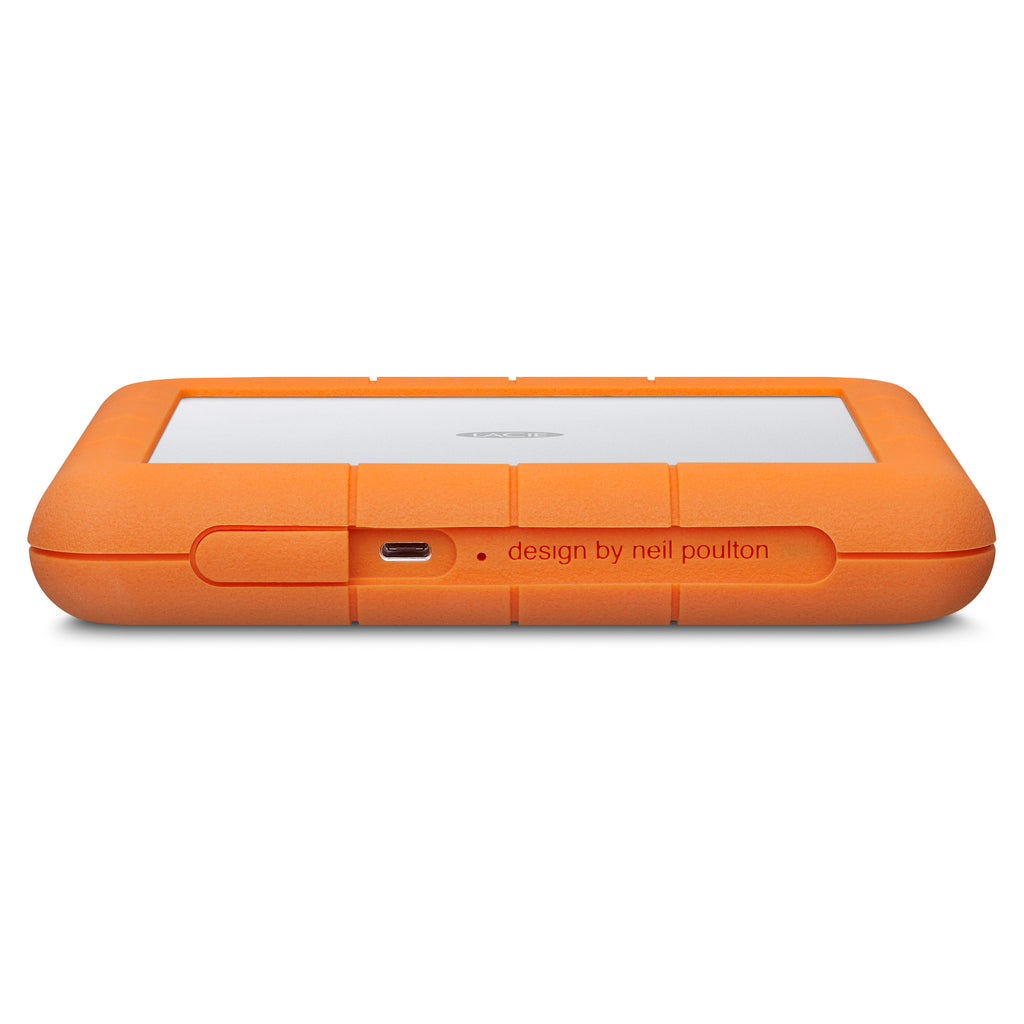LaCie Rugged RAID Shuttle 8TB mobile 2-drive RAID 0 & 1 self-encrypting external hard drive USB-C (USB 3.0 & 2.0) STHT8000800 side