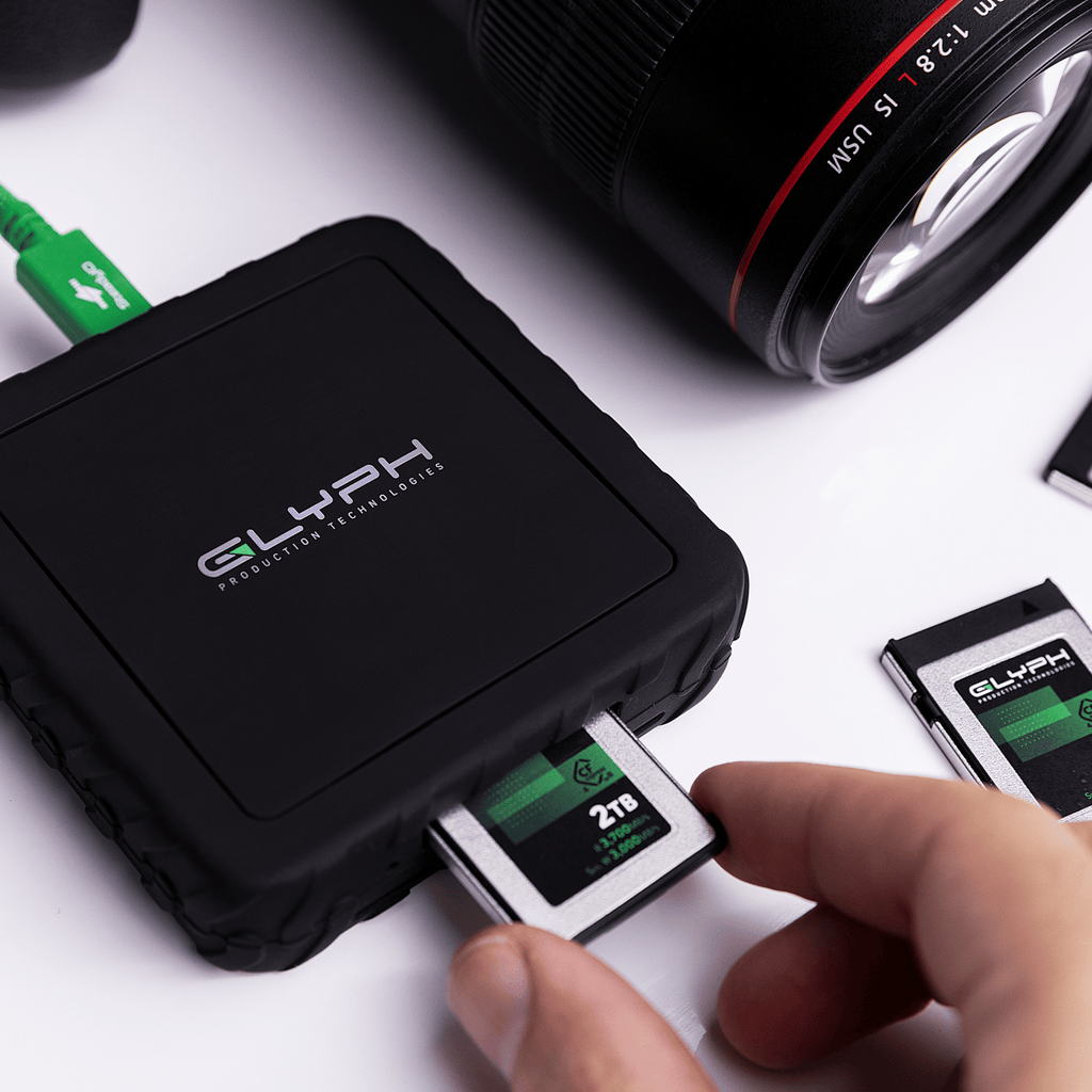 Glyph Capture+ CFexpress card reader lifestyle hand inserting card