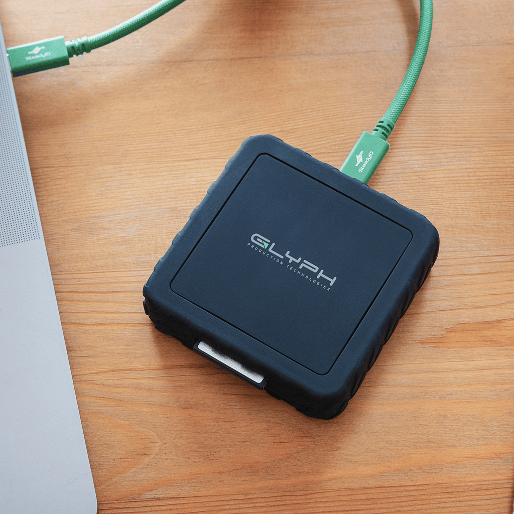 Glyph Capture+ CFexpress card reader lifestyle on desktop