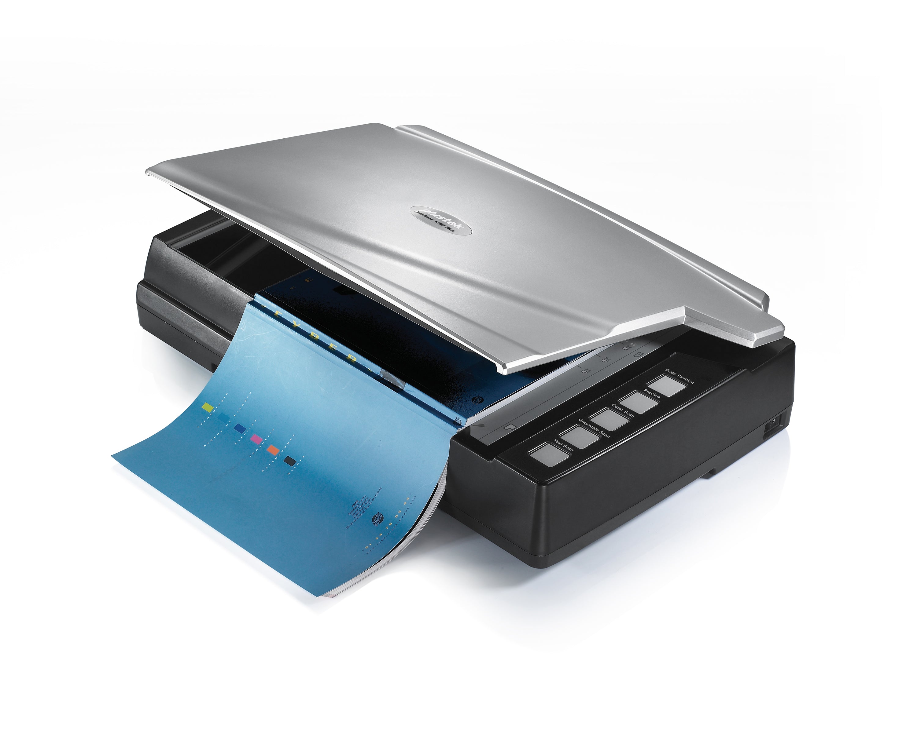 Plustek OpticBook A300 Plus A3 book-edge document scanner 600 dpi USB 2.0 for PC front left with book