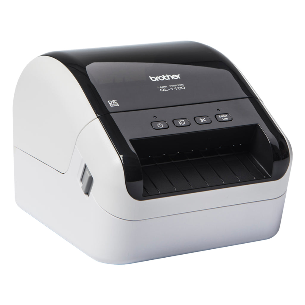 Brother QL-1100C shipping and barcode label printer up to 4 inch wide labels USB 2.0 right