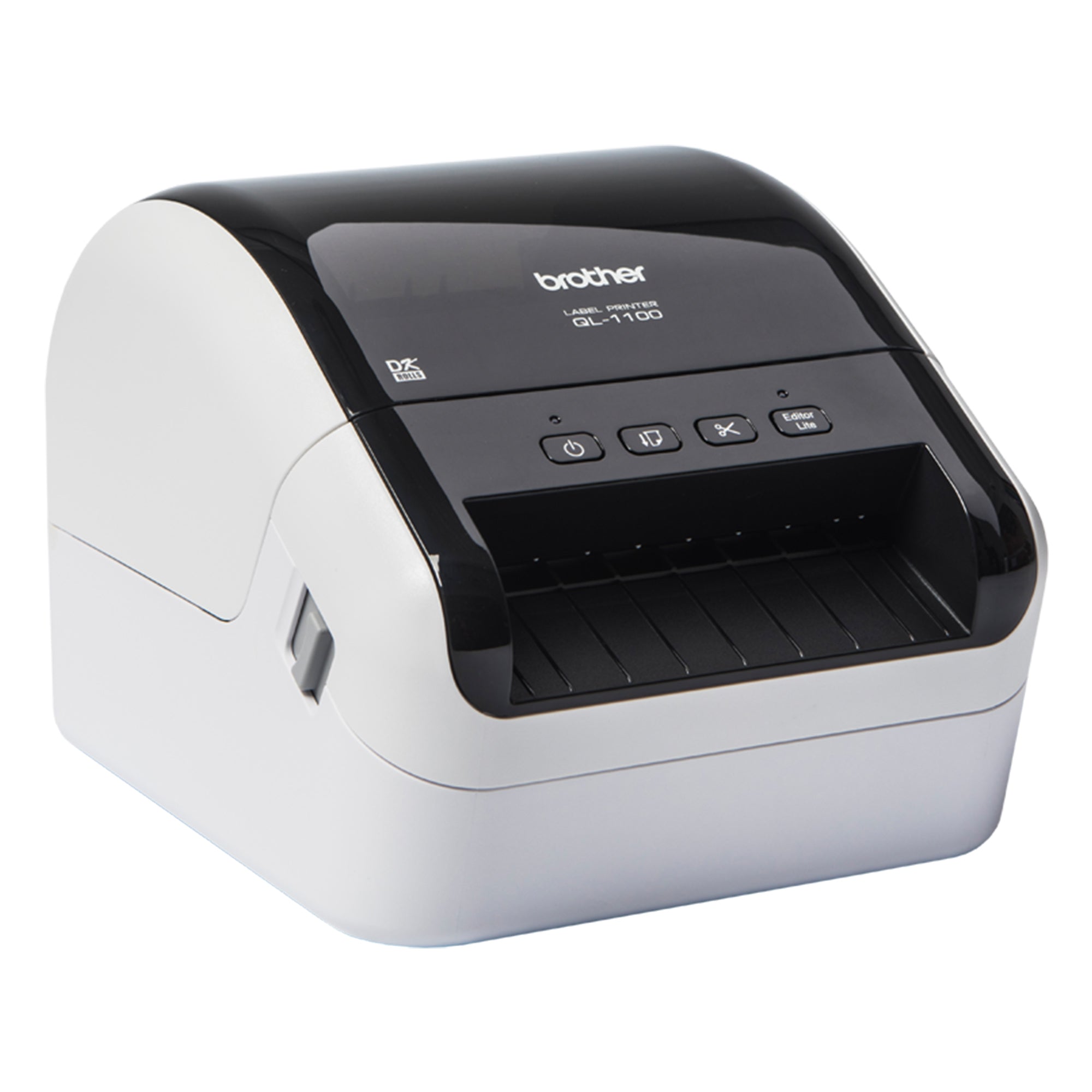 Brother QL-1100C shipping and barcode label printer up to 4 inch wide labels USB 2.0 right
