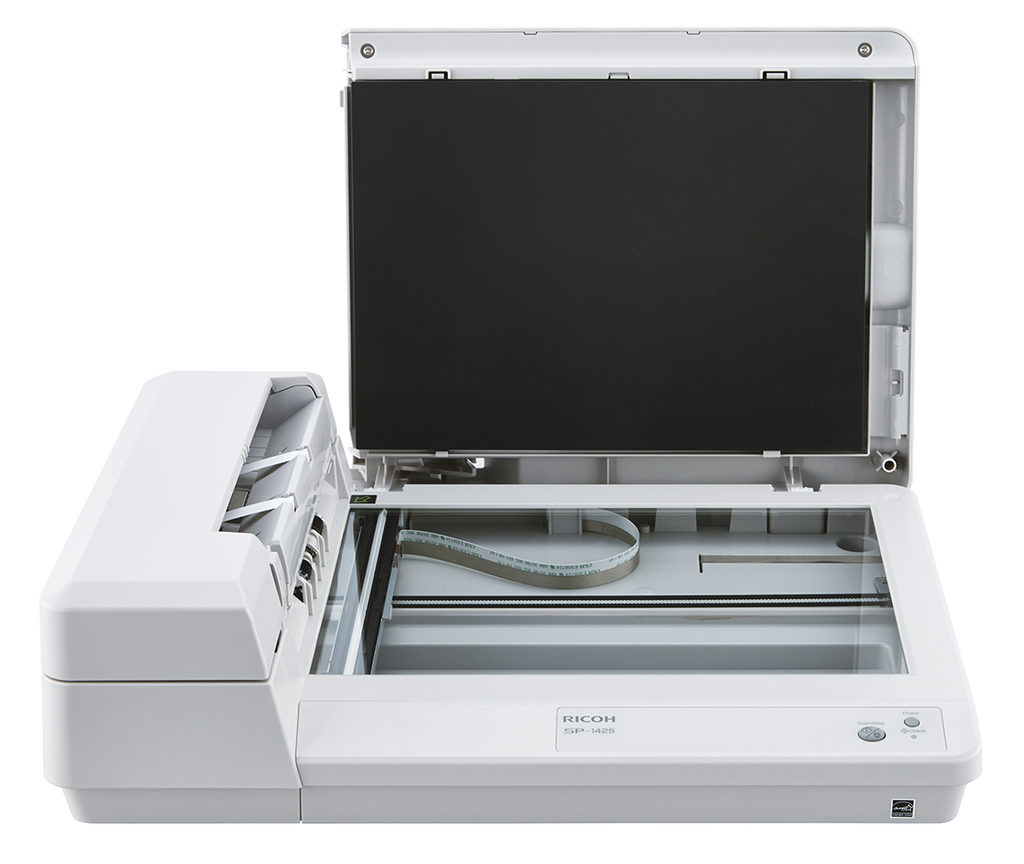 Ricoh SP-1425 A4 document scanner with ADF and flatbed 25ppm USB 2.0 flatbed open