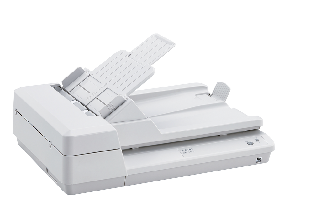 Ricoh SP-1425 A4 document scanner with ADF and flatbed 25ppm USB 2.0 right open