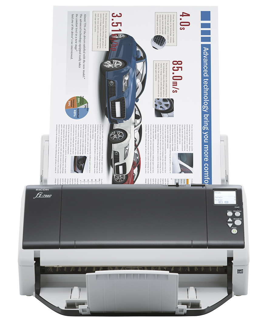 Ricoh fi-7460 A3 workgroup document scanner 60ppm USB 3.2 front with media