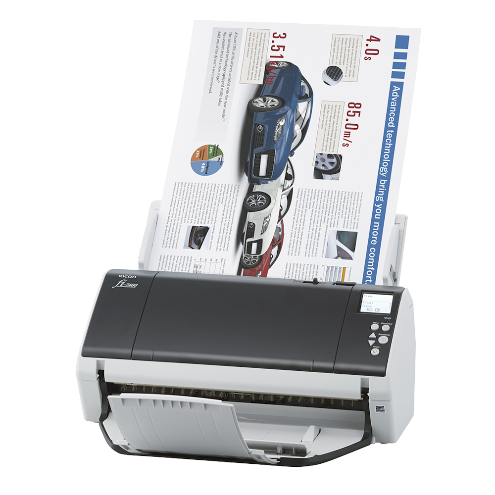 Ricoh fi-7480 A3 workgroup document scanner 80ppm USB 3.2 right with media