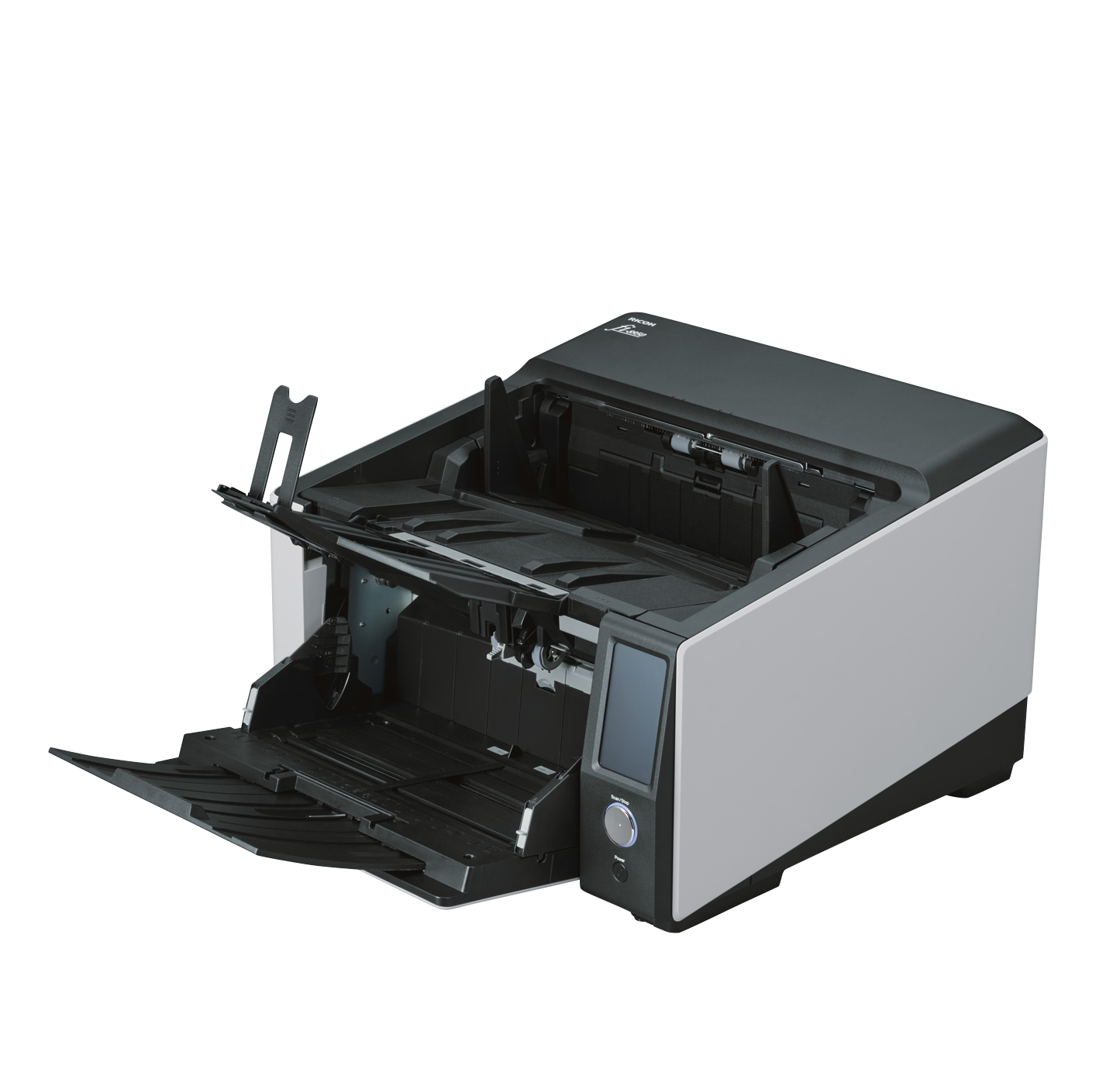 Ricoh fi-8950 production document scanner 600dpi 150ppm 750 sheet ADF USB 3.2 & Gigabit LAN left open