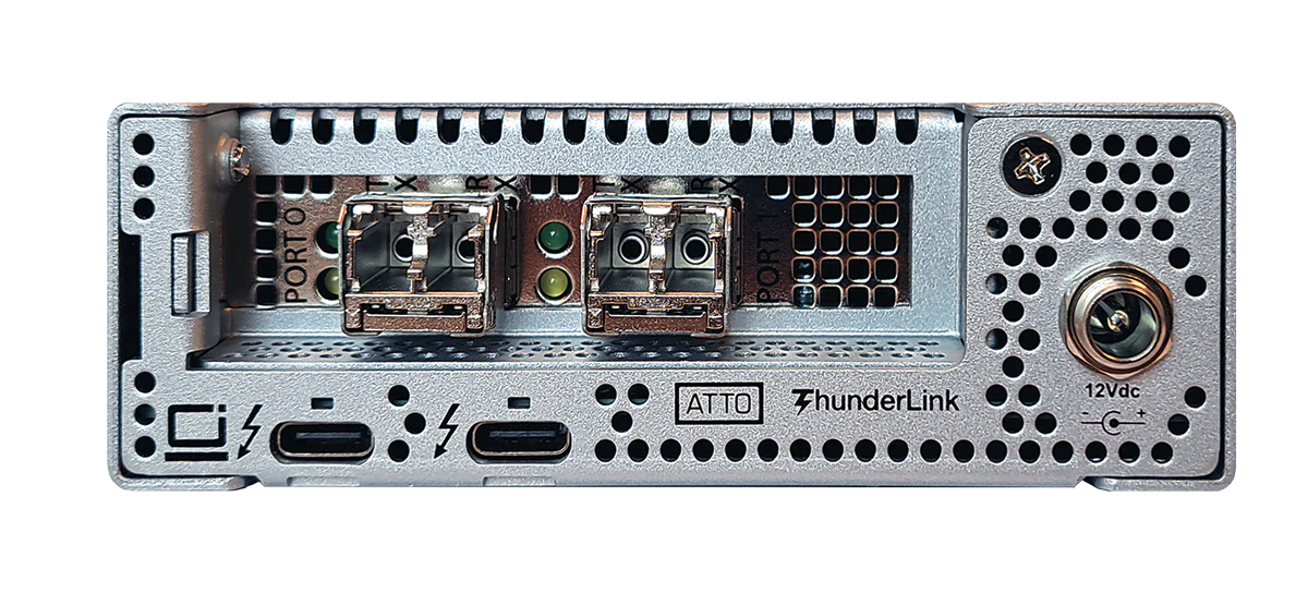 ATTO ThunderLink NS-5252 Dual 25Gb Ethernet Thunderbolt 5 Adapter inc. 2x SFP28 TLNS-5252-DE0 rear