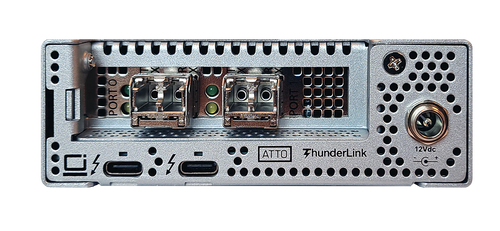 ATTO ThunderLink NS-5252 Dual 25Gb Ethernet Thunderbolt 5 Adapter inc. 2x SFP28 TLNS-5252-DE0 rear