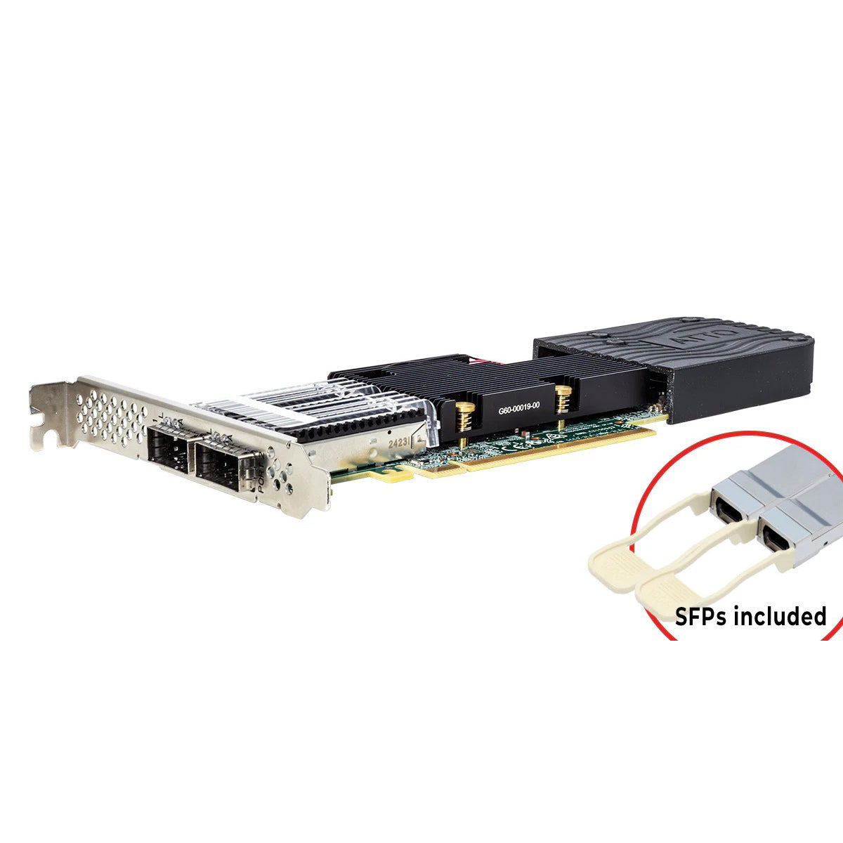 ATTO FastFrame N412 AIR dual port 100 GbE x16 PCI 4.0 2x QSFP28 Ethernet network adapter front