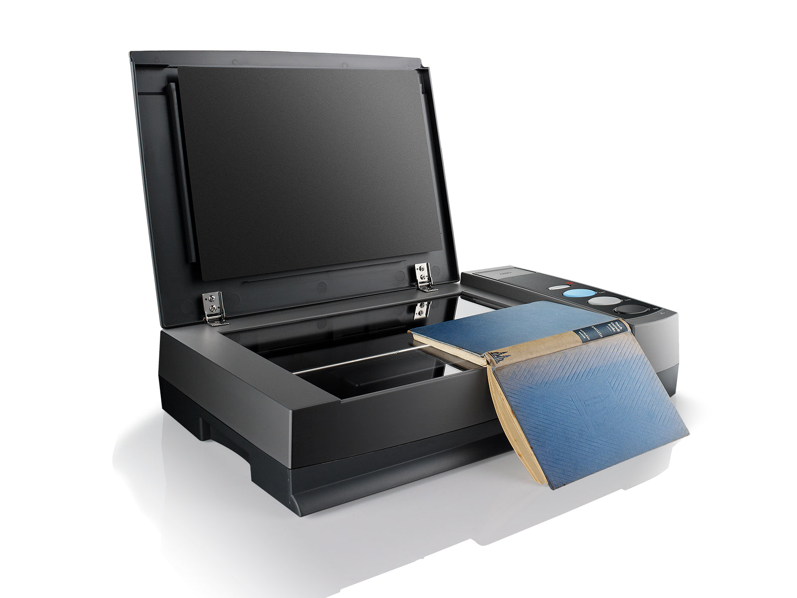 Plustek OpticBook 3800L A4 book-edge document scanner 1200 dpi USB 2.0 PC & Mac front right with book